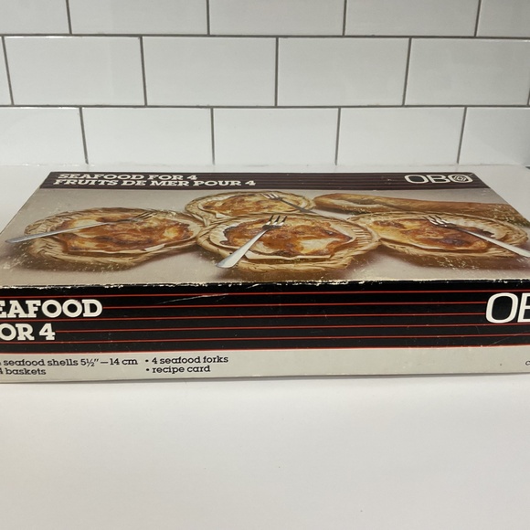 VTG Seafood for 4 shells scallop set rattan coasters forks for 4 - Picture 2 of 8